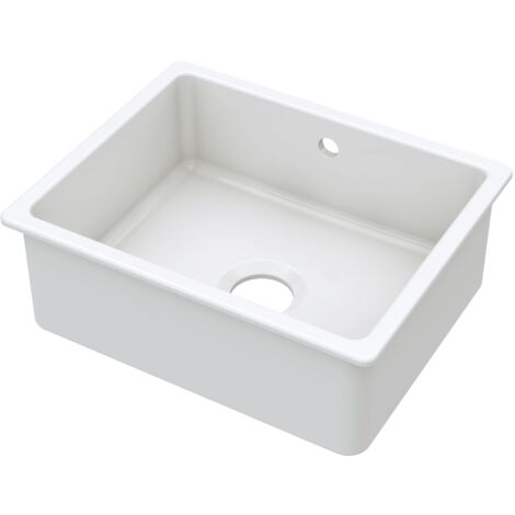 Fireclay Single Bowl Square Undermount Kitchen Sink, Central Waste & Overflow, 548mm - White