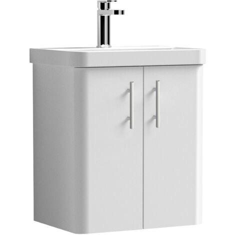 Balterley Flashbrook Modern Bathroom Wall Hung 2 Door Vanity Unit Basin, Gloss White/Chrome, 479mm
