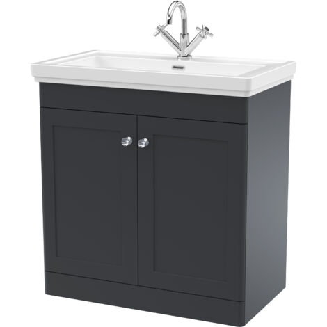 Balterley Swynnerton Traditional Bathroom Floor Standing 2-Door Vanity Unit & Fireclay Basin, Dark Grey, 800mm