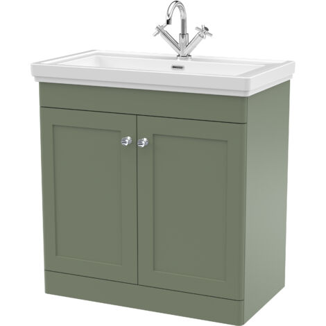 Balterley Swynnerton Traditional Bathroom Floor Standing 2-Door Vanity Unit & Fireclay Basin, Satin Green, 800mm
