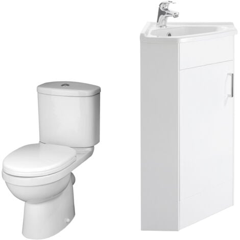 Bathroom Corner Vanity Unit and Toilet Set - White