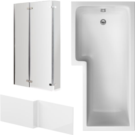 Bath Suite-L Shape Bath, Panel and Fixed Screen with Double Hinge- Left ...