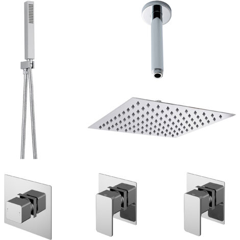 2 Outlet Concealed Valves Shower Bundle with Handset, Ceiling Mount Arm & Head - Chrome