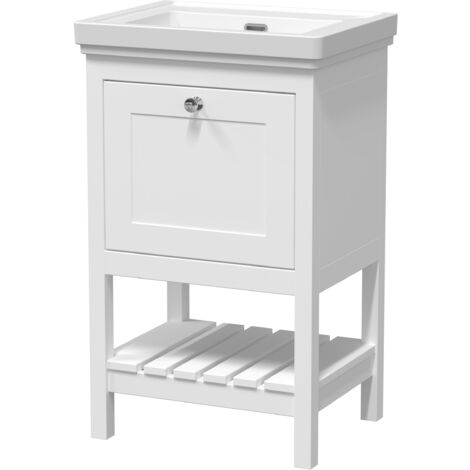 Balterley Coppenhall Bathroom Floor Standing 1 Drawer Vanity & 0 Tap Hole Basin, Pure White, 531mm (1/4)