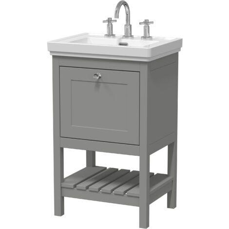 Balterley Coppenhall Bathroom Floor Standing 1 Drawer Vanity & 3 Tap Hole Basin, Cool Grey, 531mm (1/4)