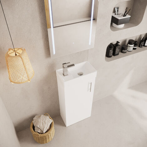 Cloakroom Floor Standing 1 Door Vanity Unit with Basin, 400mm - Gloss White