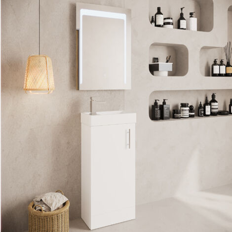 Cloakroom Floor Standing 1 Door Vanity Unit with Basin, 400mm - Gloss White