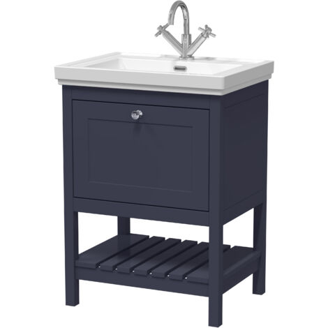 Balterley Coppenhall Bathroom Floor Standing 1 Drawer Vanity & 1 Tap Hole Fireclay Basin, Indigo Blue, 600mm