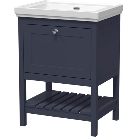 Balterley Coppenhall Bathroom Floor Standing 1 Drawer Vanity & 0 Tap Hole Fireclay Basin, Indigo Blue, 600mm (1/4)