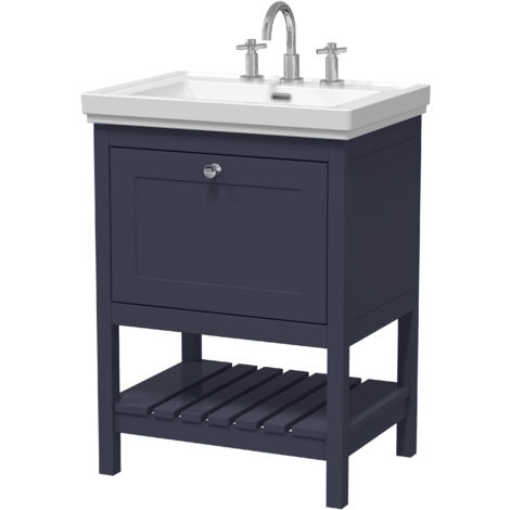 Balterley Coppenhall Bathroom Floor Standing 1 Drawer Vanity & 3 Tap Hole Fireclay Basin, Indigo Blue, 600mm (1/4)