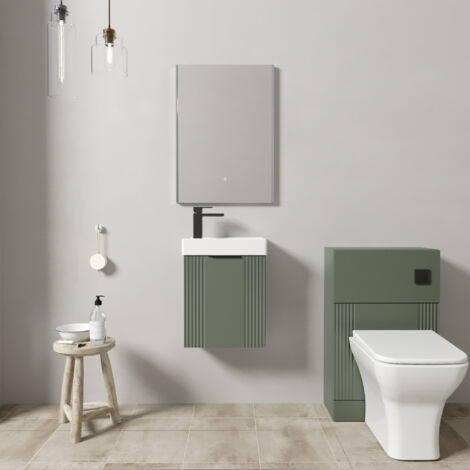 Cloakroom Suite - Wall Hung Basin Unit, Toilet & Tap - Green/Black