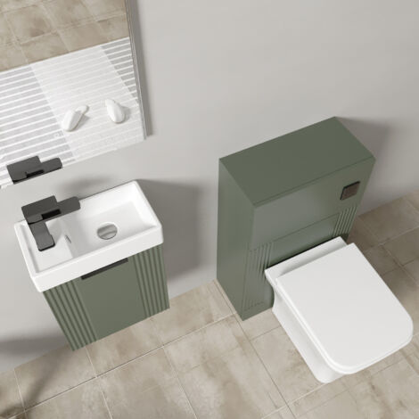 Cloakroom Suite - Wall Hung Basin Unit, Toilet & Tap - Green/Black
