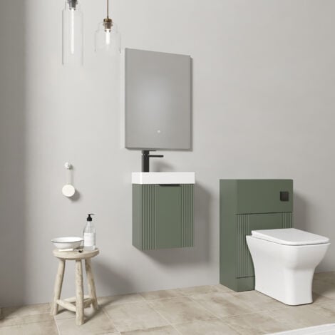 Cloakroom Suite - Wall Hung Basin Unit, Toilet & Tap - Green/Black