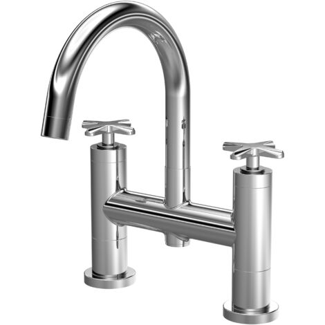 Balterley Levedale Deck Mounted Bath Filler Tap with Dual Crosshead Handles and High Curved Spout - Polished Chrome Finish