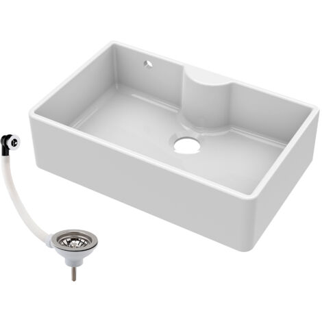 795mm - 1 Bowl Fireclay Butler Kitchen Sink -  Tap Ledge, Overflow & Waste (1/4)