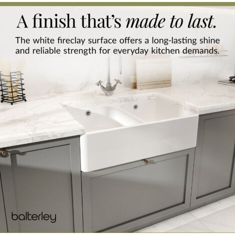 Double Bowl Fireclay Ceramic Butler Kitchen Sink Full Weir, Overflows & Wastes