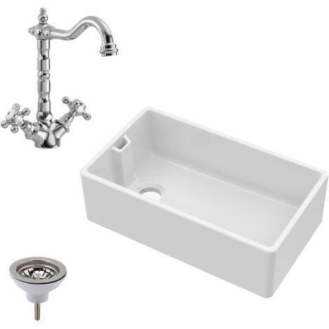 Fireclay Belfast Kitchen Sink with Overflow, 795mm 1 Bowl, French Classic Tap & Waste (1/5)