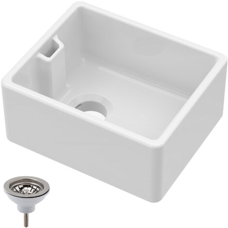 1 Bowl Fireclay Compact Belfast Kitchen Sink & Basket Strainer Waste - 460mm (1/5)