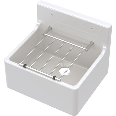 White Single Bowl Cleaner Sink with Grill 455mm x 362mm x 396mm