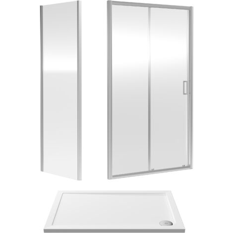 Balterley Sliding Shower Suite with 6mm Safety Glass Door, Side Panel & 1200 x 800mm Shower Tray in Polished Chrome Frame