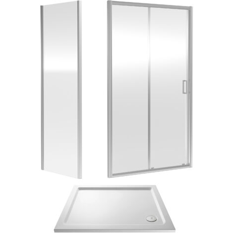 Balterley Sliding Shower Suite with 6mm Safety Glass Door, Side Panel & 1200 x 900mm Shower Tray in Chrome Frame