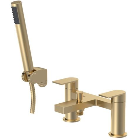 Contemporary Bath Shower Mixer Tap with Shower Kit - Brushed Brass - Balterley
