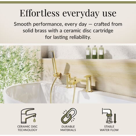Contemporary Bath Shower Mixer Tap with Shower Kit - Brushed Brass - Balterley
