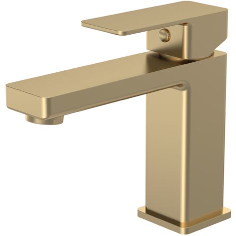 Balterley Milldale Square Mono Basin Mixer Bathroom Sink Tap with Push Button Waste, Dual Lever Control - Brushed Brass Finish (1/5)