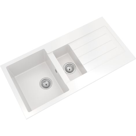 101cm Kitchen 1.5 Bowl Composite Inset Sink with Overflow & Drainer - Matt White