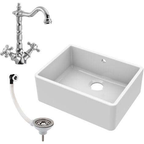 Fireclay 595mm Single Bowl Butler Kitchen Sink with Overflow, Classic Tap & Waste in White Ceramic by Balterley (1/4)