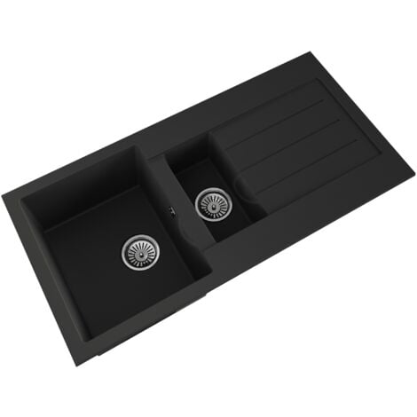101cm Kitchen 1.5 Bowl Composite Inset Sink with Overflow & Drainer - Matt Black