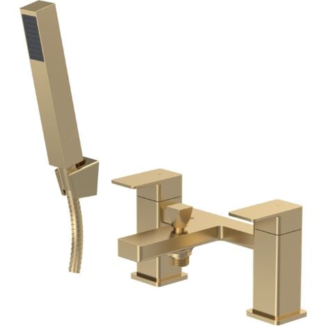 Square Bath Shower Mixer Tap with Shower Kit - Brushed Brass - Balterley