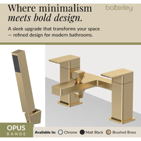 Square Bath Shower Mixer Tap with Shower Kit - Brushed Brass - Balterley