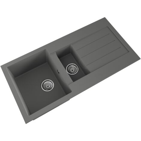 101cm Kitchen 1.5 Bowl Composite Inset Sink with Overflow & Drainer - Matt Grey