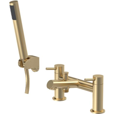 Balterley Wetley Modern Bathroom Deck-Mounted Bath Shower Mixer with Shower Kit, Brushed Brass Finish, 228 mm (1/2)