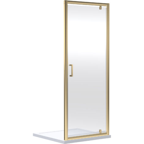 Almington 6mm Toughened Safety Glass Reversible Pivot Shower Door - 1900 x 760mm - Brushed Brass - Balterley (1/5)