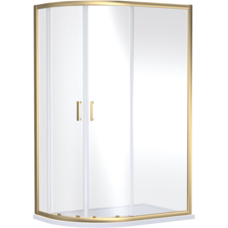 Almington 6mm Toughened Safety Glass Offset Quadrant Shower Enclosure - 1900 x 1200 x 800mm - Brushed Brass - Balterley