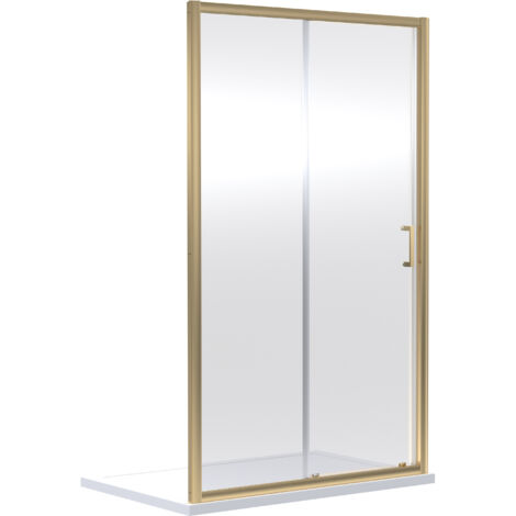 Almington 6mm Toughened Safety Glass Sliding Shower Door - 1900 x 1400mm - Brushed Brass - Balterley (1/5)