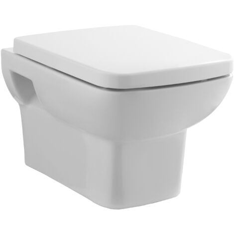 Alba Square Wall Hung Ceramic Toilet Pan & Soft Close & Seat, 400mm - Balterley