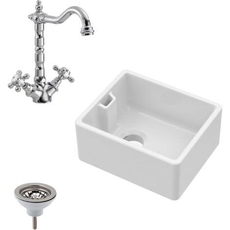 Fireclay Kitchen Bundle - Compact 460mm Belfast Sink with Overflow, Strainer Waste & French Classic Kitchen Mixer Tap by Balterley (1/4)