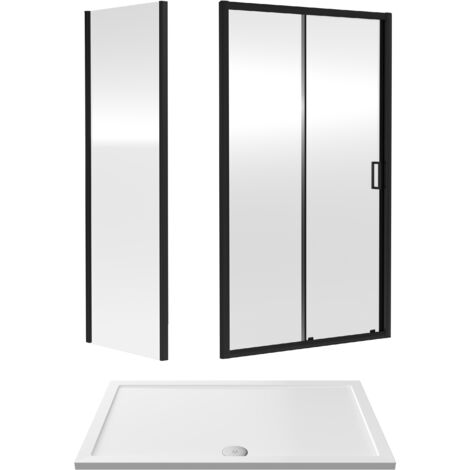 Balterley Sliding Shower Suite with 6mm Safety Glass Door, Side Panel & 1400 x 900mm Shower Tray in Matt Black Frame (1/3)