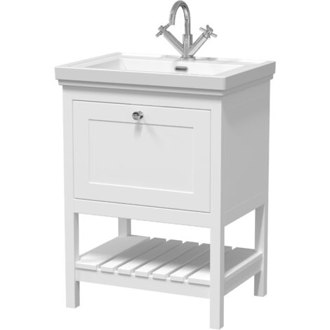 Balterley Coppenhall Bathroom Floor Standing 1 Drawer Vanity & 1 Tap Hole Basin, Pure White, 630mm