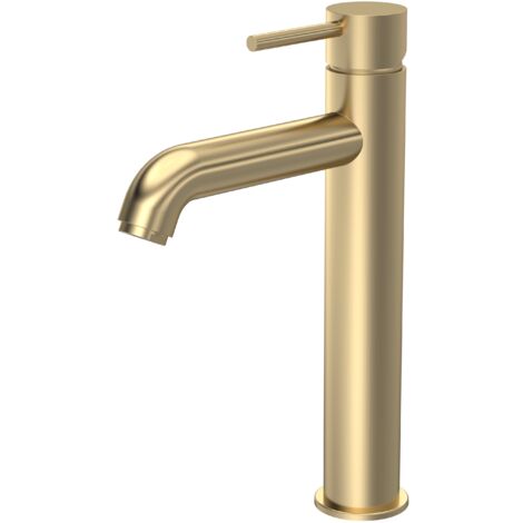 Cauldon Round Minimalist Tall Mono Basin Mixer Tap - Brushed Brass