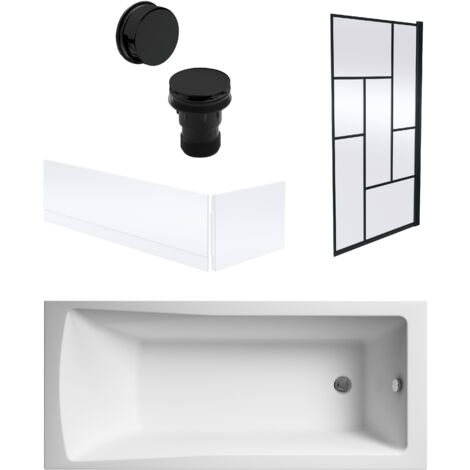 Square Single Ended 1700x700 with Panels & Black Abstract Framed Screen & Waste (1/5)
