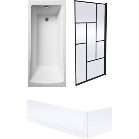 Square Single Ended 1700x700 with Leg Set, Black Abstract Framed Screen & Panels (1/4)