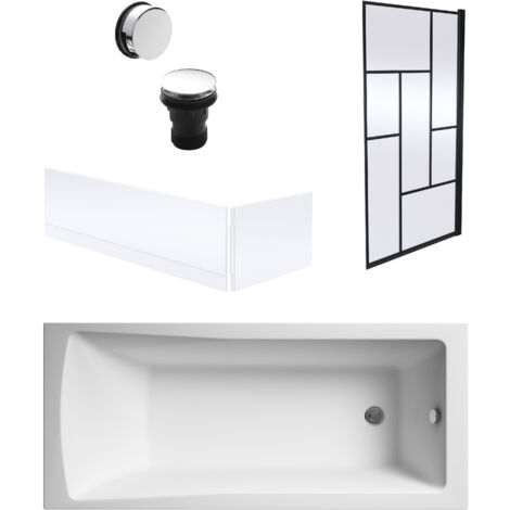 Square Single Ended 1700x700 with Panels & Black Abstract Framed Screen & Chrome Waste