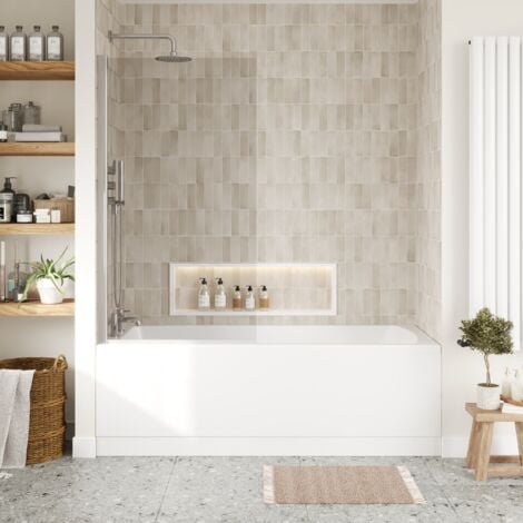 Square Single Ended Bath, Bath Screen, Front Panel, Brushed Brass Waste -1700x700mm