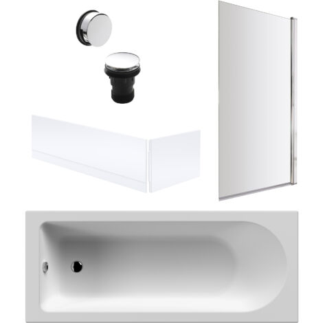 Round Single Ended 1700x700 Bath Set – Front & End Panels & Chrome Screen & Waste
