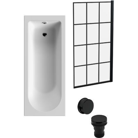 Round Single Ended 1700x700 Bath Set – Leg Set & Black Square Framed Screen & Black Waste ( Bath Panels - sold separately) (1/4)