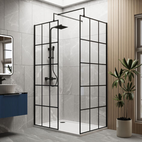 8mm Toughened Safety Glass Black Framed Wetroom Screen - 700mm - Balterley